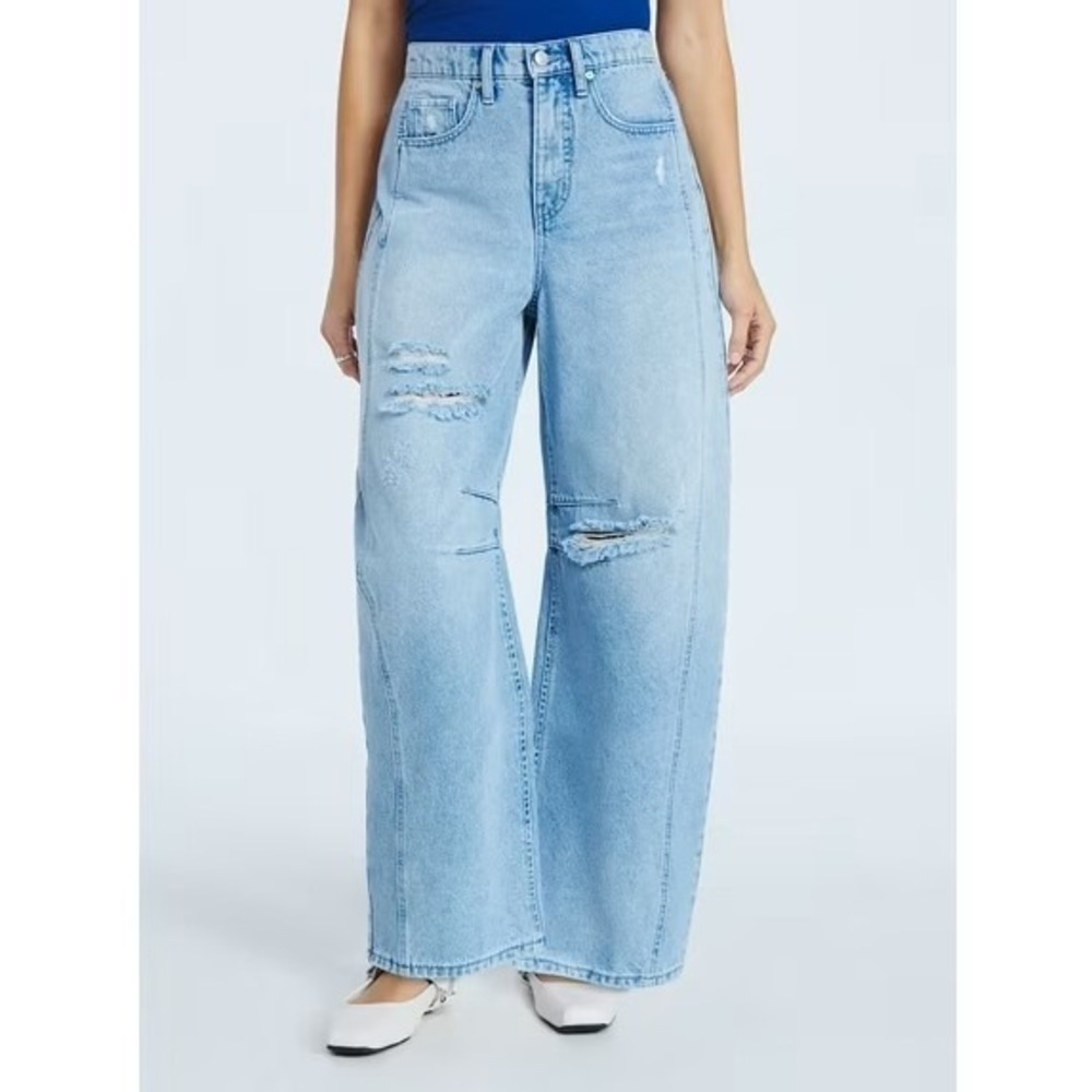 SCOOP High Rise Barrel Ankle Seamed Jeans Sz 4 Light Blue Relaxed Distressed NWT